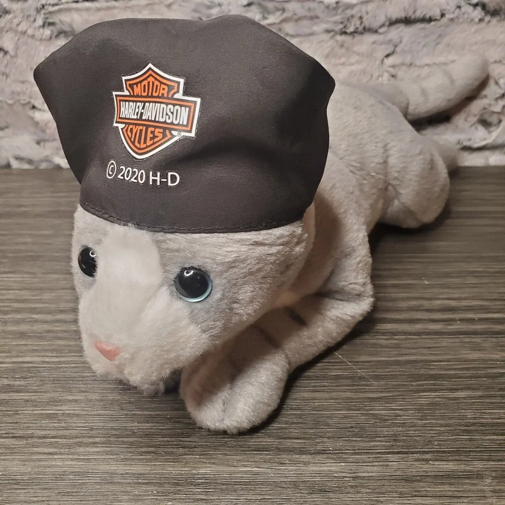 EUC - Harley Davidson Grey Stripped Tabby Cat Kitty Plush‎ Gray Stuffed Animal